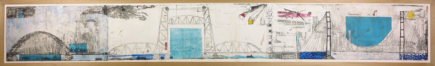 Jan Willem Kwinkelenberg - Ets, Green brug te ver - Ingelijst (Zeer groot) kopen? Bied vanaf 100!