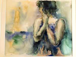 Betty van Beurden - Vrouw poserend - Aquarel, Ingelijst verkocht voor € 60!