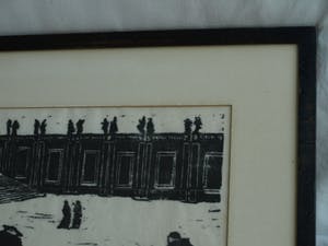 Niet of onleesbaar gesigneerd - Ingelijste houtsnede, Nonnen wandelend in de storm – 1966 kopen? Bied vanaf 1!