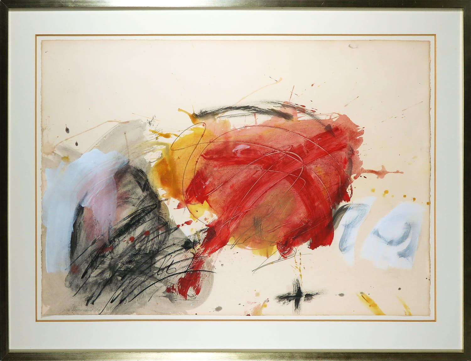 Otto Hetterscheid - Gemengde techniek op papier, Z.T. Abstracte compositie - Ingelijst (Groot) verkocht voor € 50!