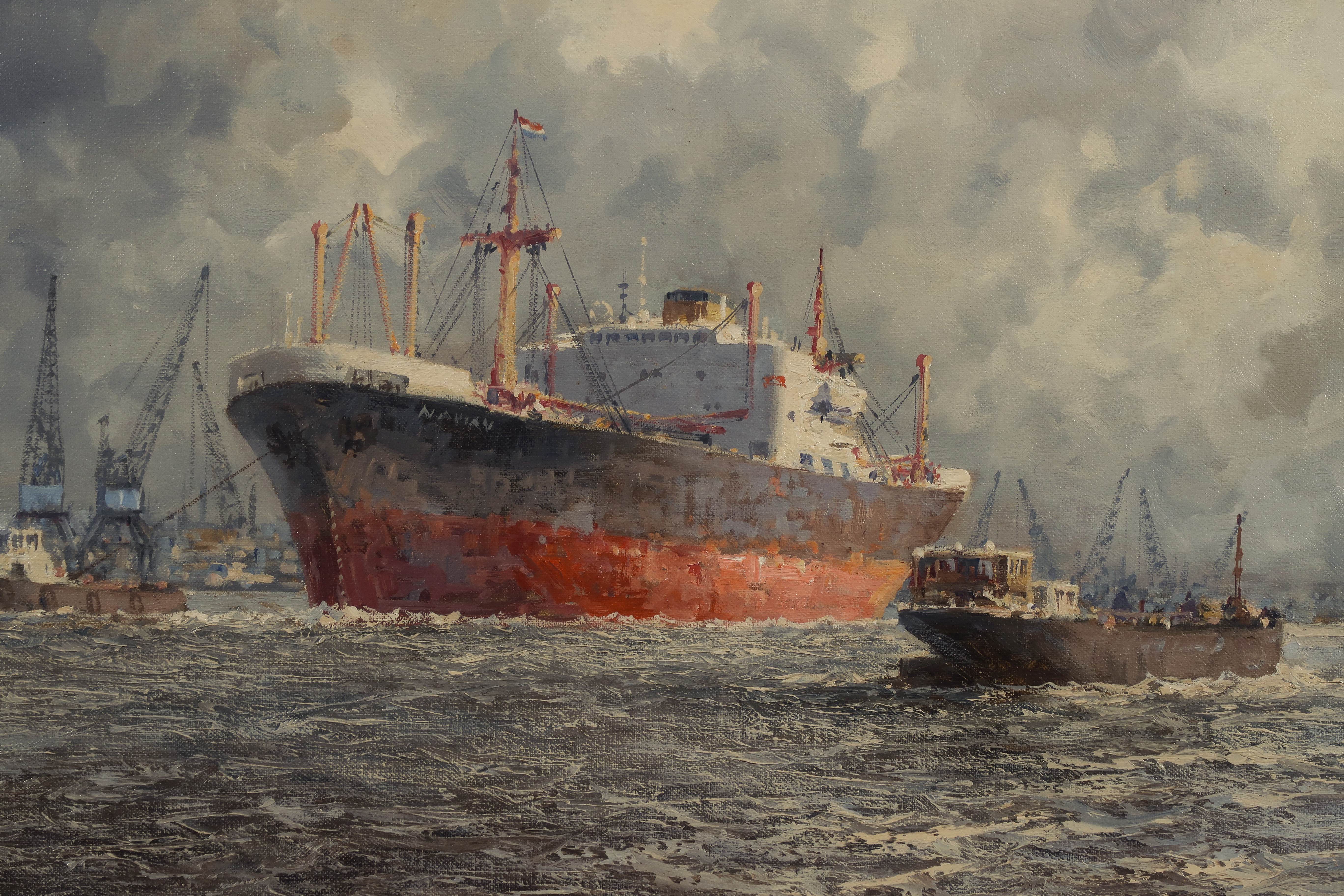 Marius de Jongere - Olieverf op doek, Havengezicht - Ingelijst kopen? Bied vanaf 750!