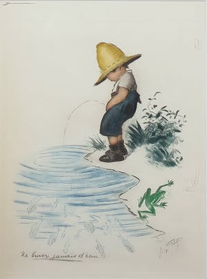 Georges Redon - Kleurenets, Ne buves jamais d'eau - Ingelijst kopen? Bied vanaf 10!