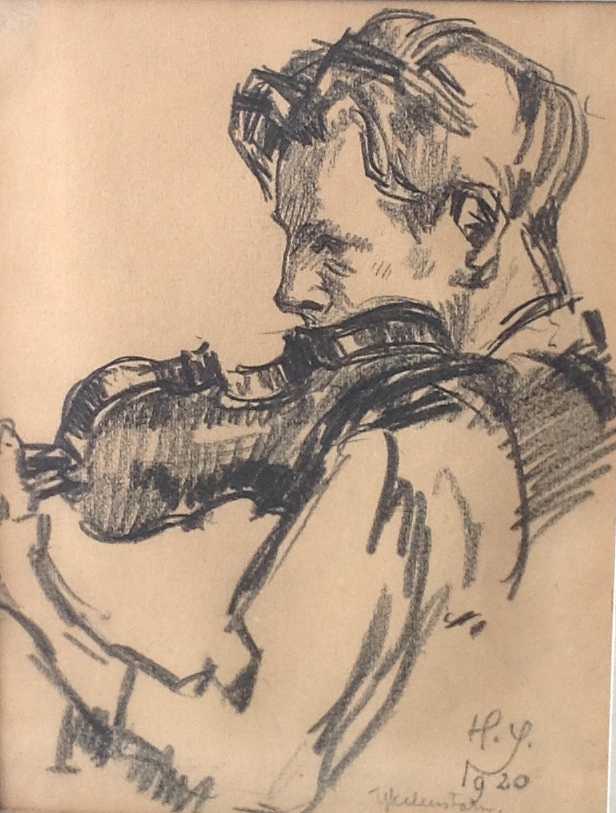 Niet of onleesbaar gesigneerd - Vioolspelende man  kopen? Bied vanaf 1!