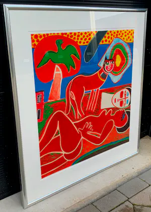 Corneille - Ingelijste zeefdruk: le chat rouge - 1997 (nette lijst!) kopen? Bied vanaf 599!