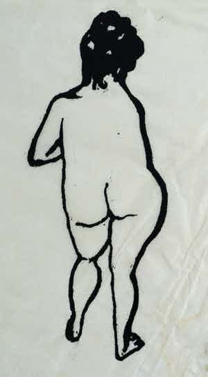 Aad de Haas - Ingelijste linosnede “Naakte vrouw op de rug gezien” – ca 1970 verkocht voor € 50!