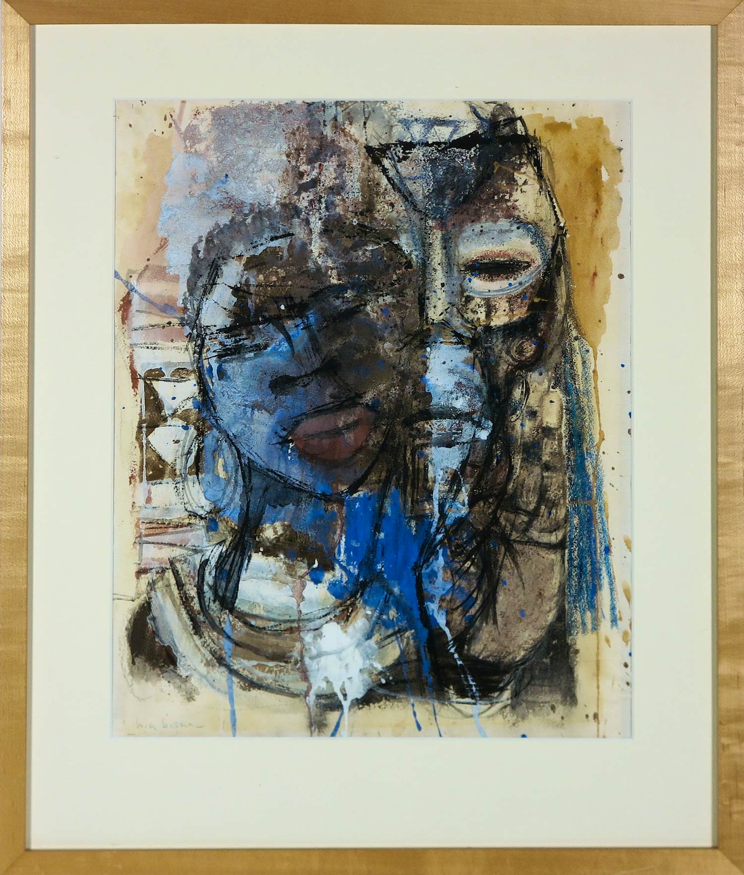 Wim Bosma - Gouache op papier, Vrouw met masker - Ingelijst kaufen? Bieten Sie von 200!