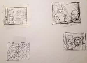 Matt Groening - origineel story board, The Simpsons, ingelijst verkocht voor € 1!