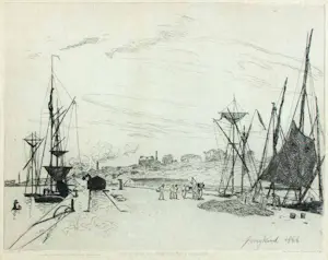 Johan Barthold Jongkind - Ets, Haven - Ingelijst kopen? Bied vanaf 80!