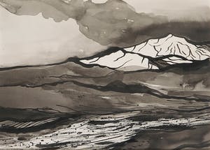 Jan Dijker - Inkttekening, Berglandschap kopen? Bied vanaf 60!