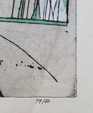 Pieter Holstein - Abstracte compositie, met de hand ingekleurde ets kopen? Bied vanaf 50!