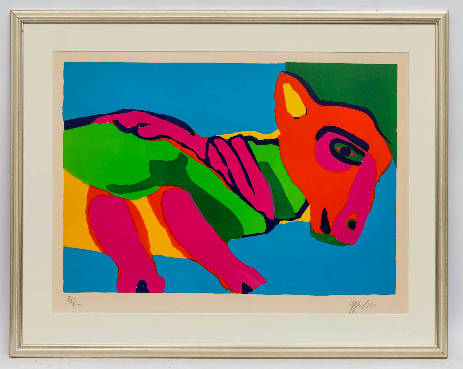 Karel Appel - Ingelijste kleuren litho: 'Donkey' - 1971(groot werk!) verkocht voor € 1250!