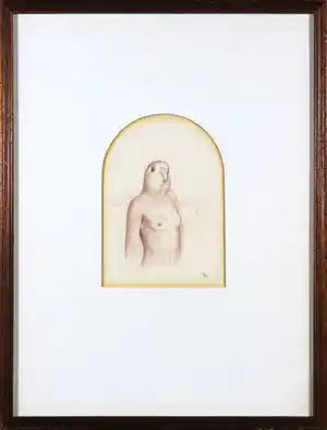 Herman van Rossum - Potloodtekening, Parkietvrouw verkocht voor € 100!