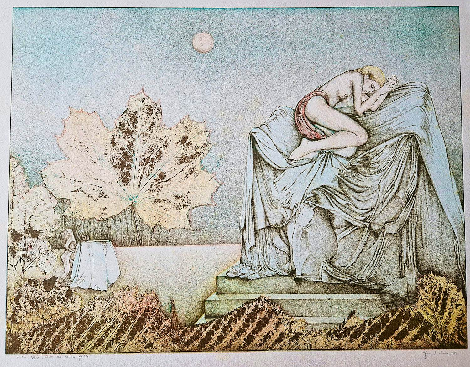 Georg Hadeler - grote kleuren-litho "reve de jeune fille" - beperkt oplage (15/100) - gesigneerd kopen? Bied vanaf 28!
