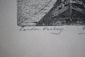 Marius Johannes Janssen - Leiden, Visbrug - ets - fraai ingelijst kopen? Bied vanaf 35!