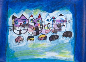 Franz Lauter - Zeefdruk op geschept papier, Three Cats kopen? Bied vanaf 1!