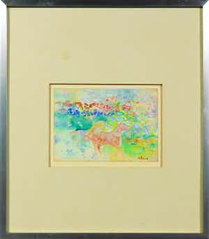 Frits Klein - Aquarel, Z.T. Landschap met twee paarden - Ingelijst verkocht voor € 120!