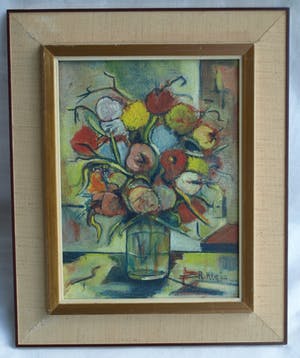 R. Kleijn - Olieverf op doek, Bloemstilleven – gesigneerd en ingelijst – ca 1960? kopen? Bied vanaf 40!