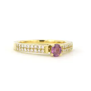 18k geel gouden ring met roze saffier en briljant geslepen diamant tot. 0.26ct kopen? Bied vanaf 550!