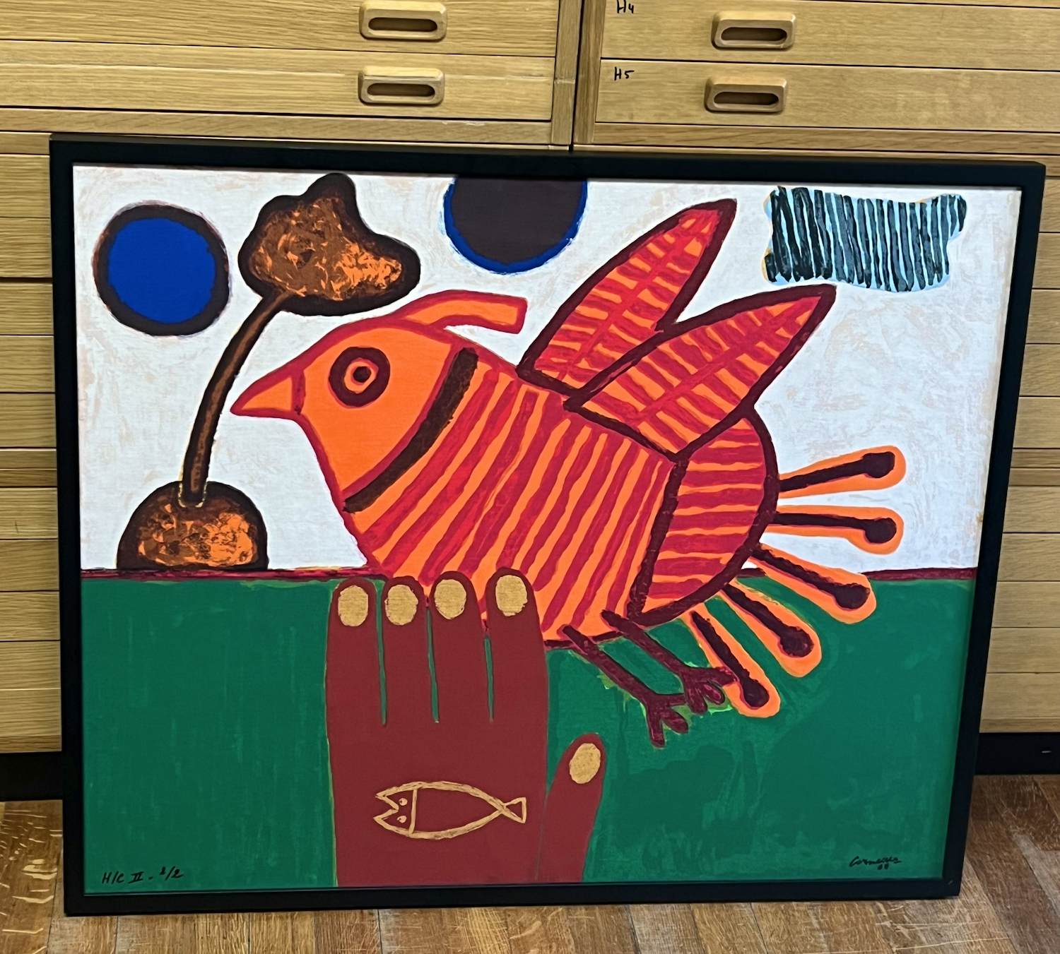 Corneille - Zeefdruk op doek gesigneerd Oiseau Libre Cobra - Ingelijst kopen? Bied vanaf 900!