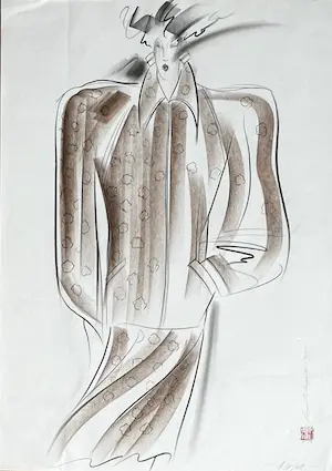 Henri Matchavariani - (VOGUE) Pastel Hommage aan Thierry Mugler - Modetekening - 1985 kopen? Bied vanaf 80!