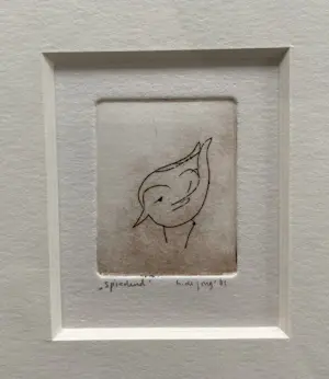 Hannie de Jong - Ets, "spiedend" - Zeer klein! kopen? Bied vanaf 85!
