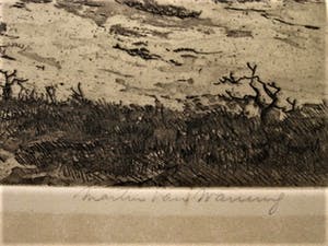 Martin van Waning - Mooie grote Droge Naald Ets - Duinlandschap Schiermonnikoog - gesigneerd kopen? Bied vanaf 29!