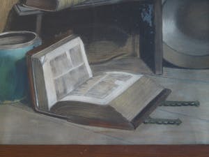 Henriette Breedveld - Pastel, “Stilleven met boeken” – ingelijst & gesigneerd - 1900 kopen? Bied vanaf 10!
