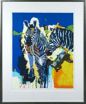 Carlos Blaaker - Zeefdruk, Z.T. (Zebra's) - Ingelijst verkocht voor € 50!