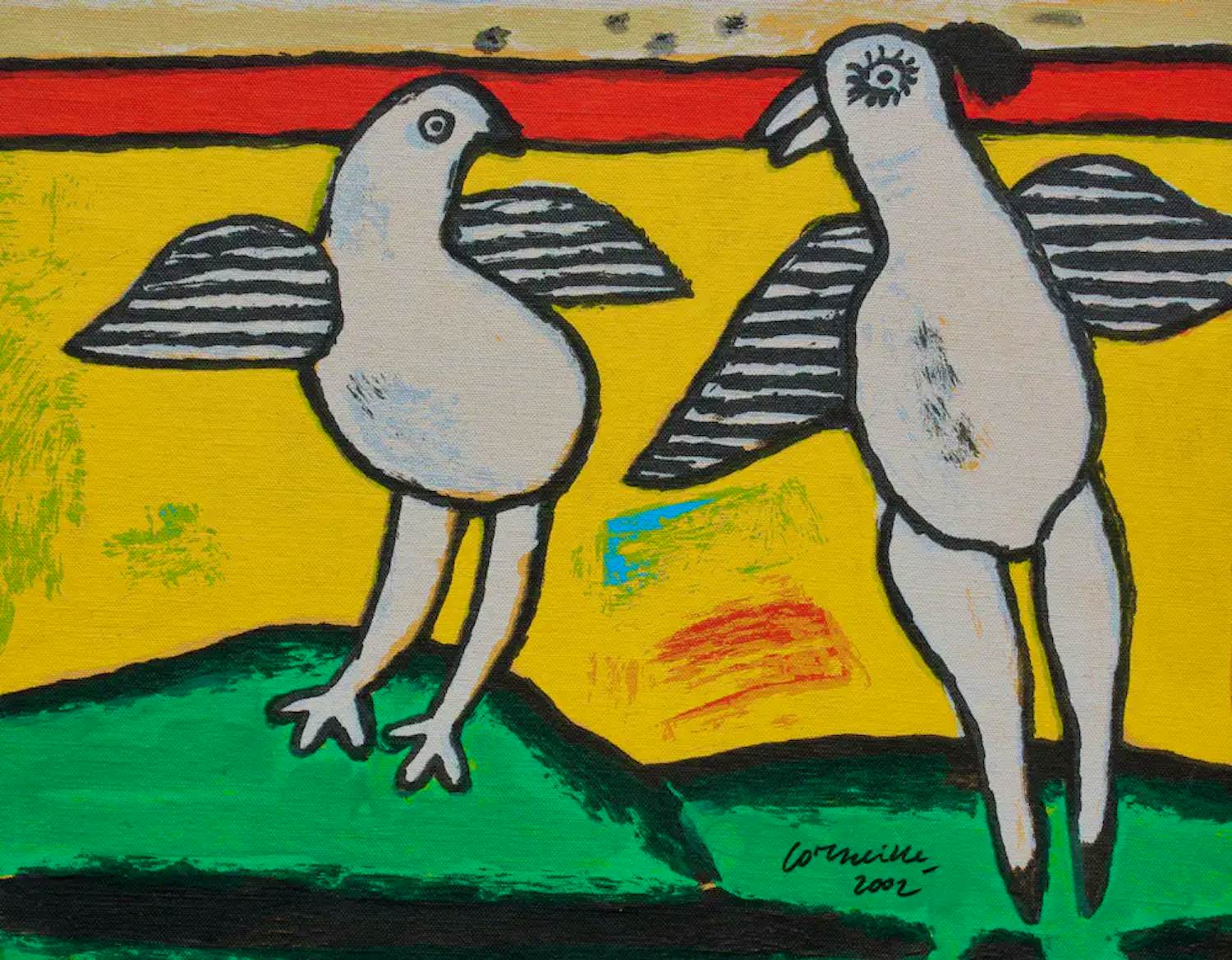 AcheterCorneille - Zeefdruk op doek: 2 vogels - 2002 (oplage slechts 75 stuks!)? Enchérissez de 225!