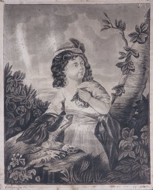 Niet of onleesbaar gesigneerd - Inkt en penseel, Meisjesportret met hond kopen? Bied vanaf 1!