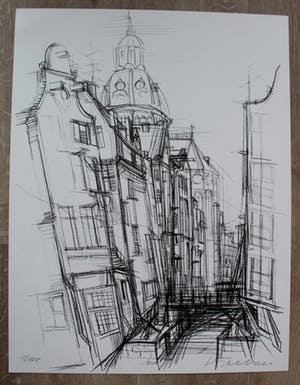 Niet of onleesbaar gesigneerd - Litho: Stadsgezicht kopen? Bied vanaf 10!