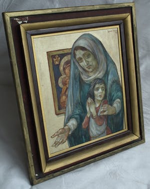 Klaas Pijlman - Ingelijste gouache , “Madonna en Kind” – 1993 kopen? Bied vanaf 1!