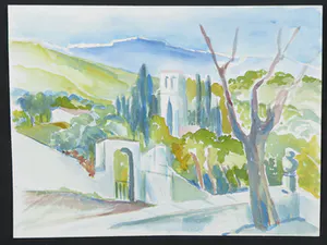 Joe Wols - Lot van vier gouaches/aquarel, Kleurrijke landschappen kopen? Bied vanaf 1!