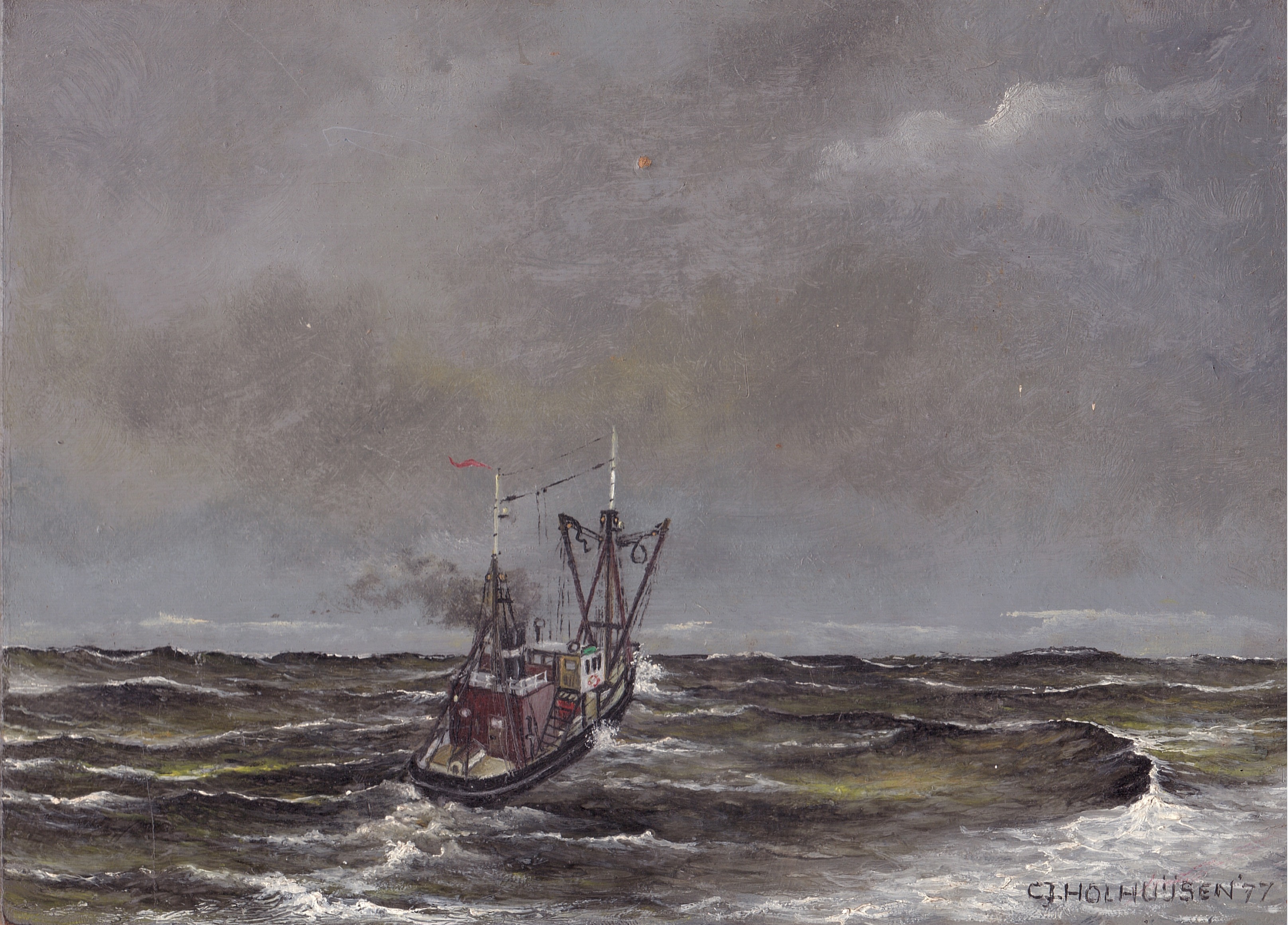 Cor Holthuijsen - Helderse Botter op een woelige Noordzee 1977 kopen? Bied vanaf 50!