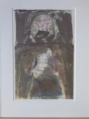 Miguel Ybanez - NAAKT MET ABSTRACTIE / KLEURLITHO / 71x54cm / KADER / SIG kopen? Bied vanaf 50!