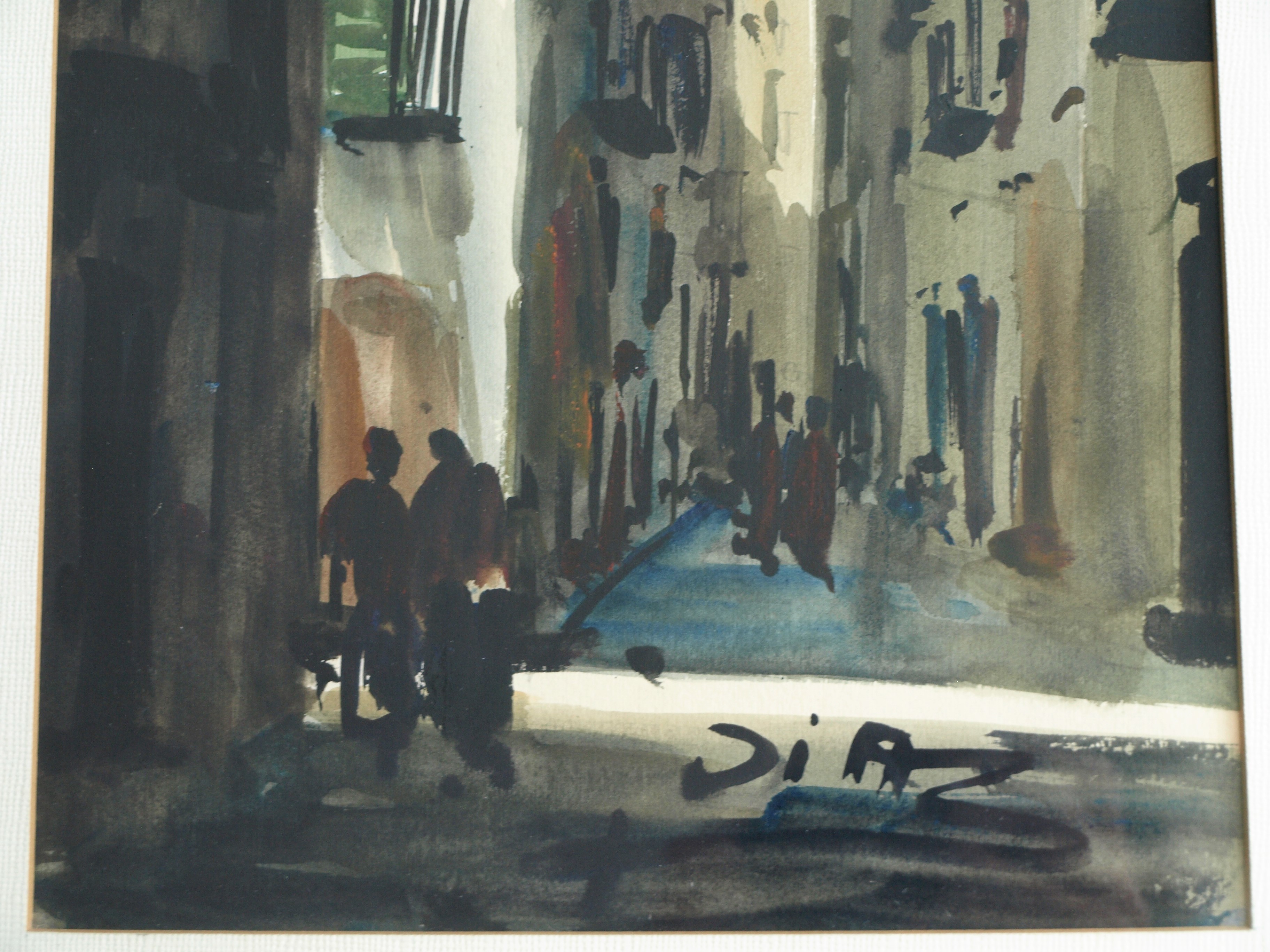 Niet of onleesbaar gesigneerd - Europese School - Aquarel – Straatje – gesigneerd & ingelijst  kopen? Bied vanaf 1!