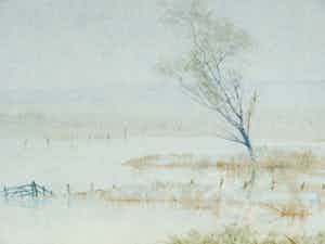 Denkor - pseudo van A.J. Kooter - Aquarel - Ondergelopen land verkocht voor € 40!