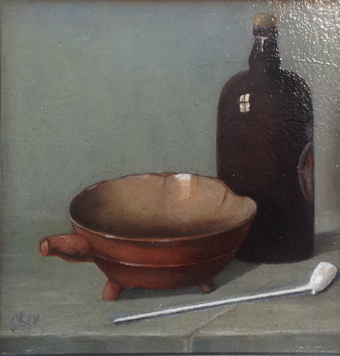 Niet of onleesbaar gesigneerd - Stilleven met Goudse pijp verkocht voor € 1!