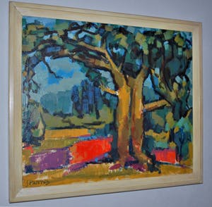 J.J. Pantus - Landschap met 2 bomen - groot schilderij kopen? Bied vanaf 75!