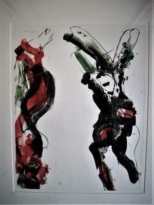 Ger Lataster - Grote abstracte litho - Groen, Oranje en Zwart - 1988 - exclusief ingelijst. kopen? Bied vanaf 49!