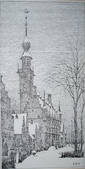 Lucie van Dam van Isselt - (Veerse Joffer): Het stadhuis van Veere in de sneeuw - 1925 kopen? Bied vanaf 50!