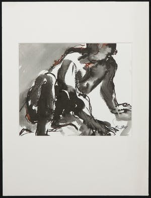 Franscz Witte - Aquarel, Zittend figuur in zwart kopen? Bied vanaf 20!