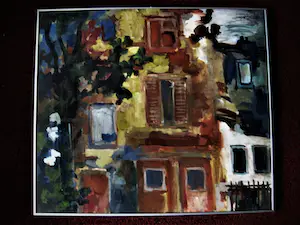Jelle Hoogstra - Grote expressionistische Gouache "Huis bij invallende avond" 1990 - gesigneerd kopen? Bied vanaf 67!