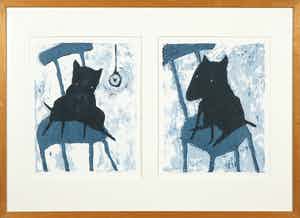 Peter Bastiaanssen - Zeefdruk, Dog tweeluik - Ingelijst verkocht voor € 40!