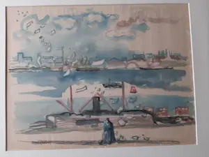 Jacob Kuijper - Aquarel, Langs het IJ harde windt kopen? Bied vanaf 40!