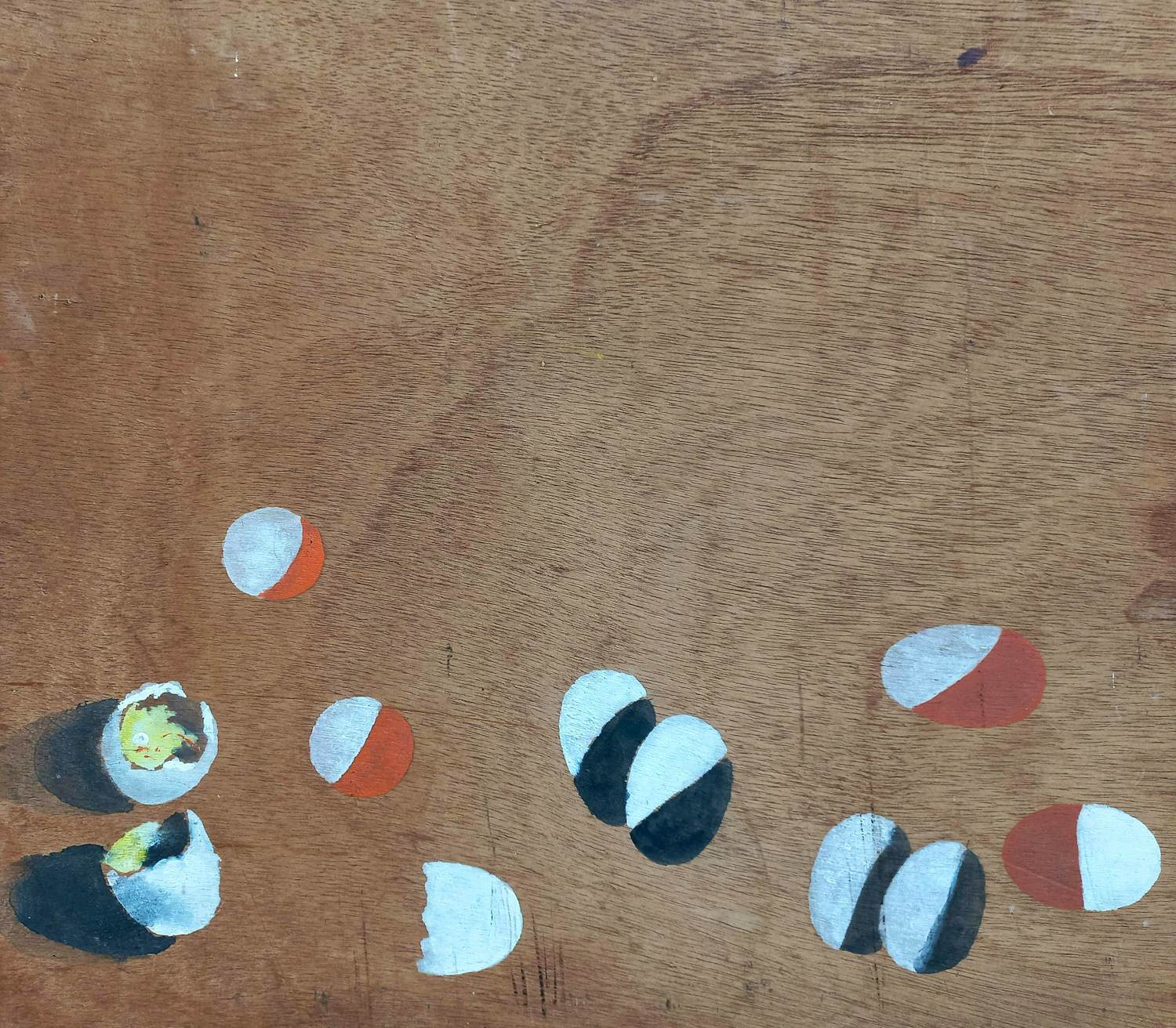 Leon Adriaans - Duive eieren, acrylverf op paneel verkocht voor € 595!