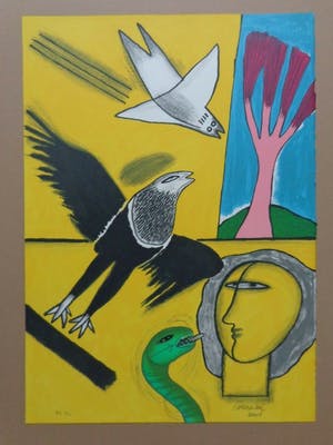 Corneille - GEEL HOOFD & VOGEL / KLEURLITHO / 70x50cm / SIG / 2001 kopen? Bied vanaf 95!