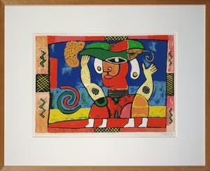 Clemens Briels - Zeefdruk, Woman with leaf from the umbrella tree on head - Ingelijst kopen? Bied vanaf 80!