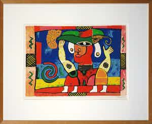 Clemens Briels - Zeefdruk, Woman with leaf from the umbrella tree on head - Ingelijst verkocht voor € 80!