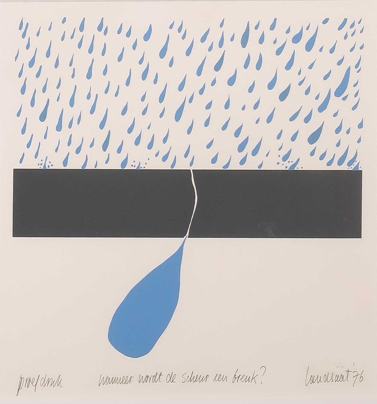 Hans Landsaat - Zeefdruk, Wanneer wordt de scheur een breuk? - Ingelijst kopen? Bied vanaf 35!